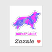 Border Collie Dog Hot Pink & Blue Vinyl Sticker (Vel)