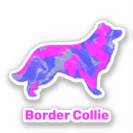 Border Collie Dog Hot Pink & Blue Vinyl Sticker