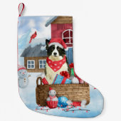 Border Collie Dog in sneeuwkerstmis Kleine Kerstsok (Voorkant)