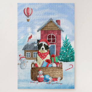 Border Collie Dog in sneeuwkerstmis Legpuzzel