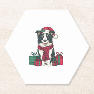 Border Collie Dog Kerstfeesten Vakantie Kerstman Kartonnen Onderzetters