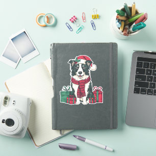 Border Collie Dog Kerstfeesten Vakantie Kerstman Sticker