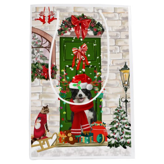 Border Collie Dog Kerstmis Medium Cadeauzakje (Voorkant)