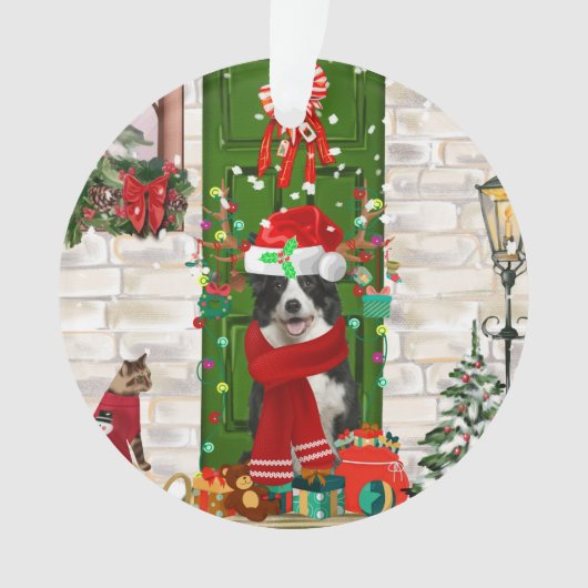 Border Collie Dog Kerstmis Ornament (voorkant)