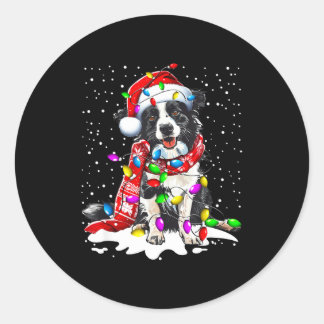 Border Collie Dog Lighting Xmas Santa Hat Christma Ronde Sticker