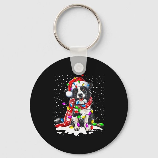 Border Collie Dog Lighting Xmas Santa Hat Christma Sleutelhanger (Voorkant)