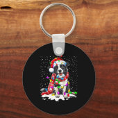 Border Collie Dog Lighting Xmas Santa Hat Christma Sleutelhanger (Voorkant)