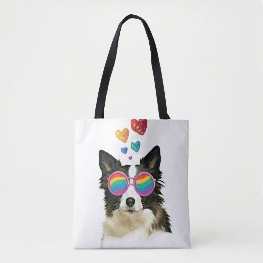 Border Collie Dog met Hearts Valentijnsdag Draagtas (Voorkant)