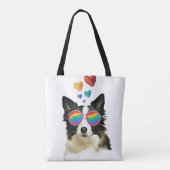 Border Collie Dog met Hearts Valentijnsdag Draagtas (Achterkant)