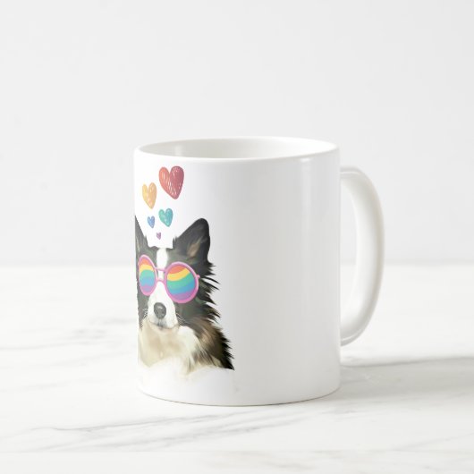 Border Collie Dog met Hearts Valentijnsdag Koffiemok (Voorkant rechts)