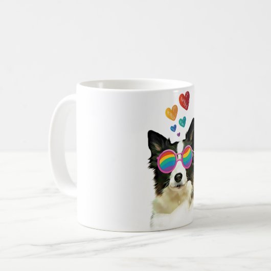 Border Collie Dog met Hearts Valentijnsdag Koffiemok (Voorkant links)