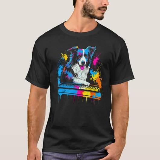 Border Collie Dog Pianist T-shirt (Voorkant)