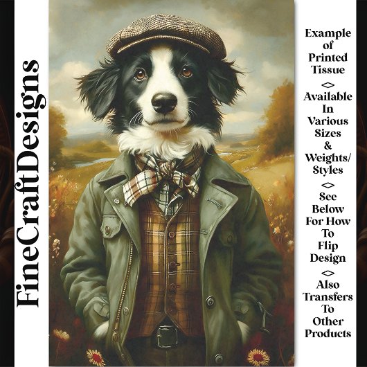 Border Collie Dog Portrait Landschap CH3 Decoupage Tissuepapier