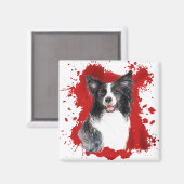 Border Collie Dog Red Abstract Magnet Magneet (Voorkant / Achterkant)