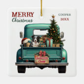 Border Collie Dog Retro Truck Kerstmis Keramisch Ornament (Achterkant)