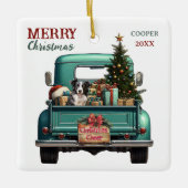 Border Collie Dog Retro Truck Kerstmis Keramisch Ornament (Voorkant)