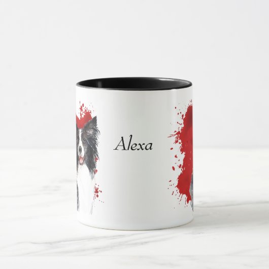 Border Collie Dog Rode Abstracte achtergrond Mok (Midden)