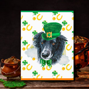 Border Collie Dog Shamrock St. Patricks Day Feestdagenkaart