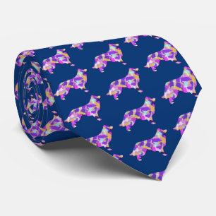 Border Collie Dog Silhouet Paarse Blauwe Hals Stropdas
