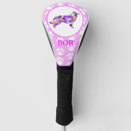 Border Collie Dog Silhouette Paw Roze PY&B Golfheadcover