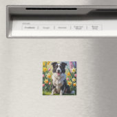 Border Collie Dog Spring Bloemen Schilderen Magneet (Insitu (Vaatwasser))