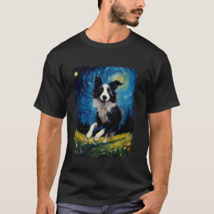 Border Collie Dog Sterrennacht Schilderij T-shirt