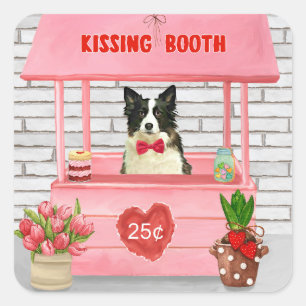 Border Collie Dog Valentijnsdag Kissing Booth Vierkante Sticker