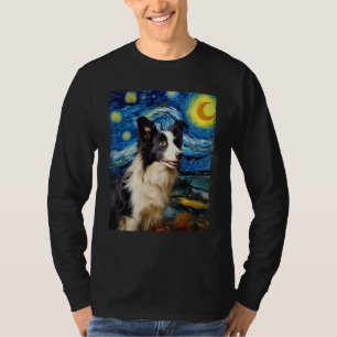 Border Collie dog Van Gog kunst Sterrennacht Borde T-shirt