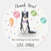 Border Collie Dog Verjaardag Dank u Ronde Sticker (Voorkant)
