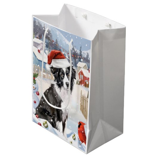 Border Collie Dog Winter Wonderland Kerstvreugde Medium Cadeauzakje (Voorkant Gekanteld)