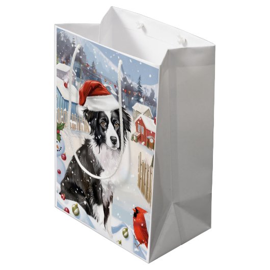 Border Collie Dog Winter Wonderland Kerstvreugde Medium Cadeauzakje (Achterkant Gekanteld)