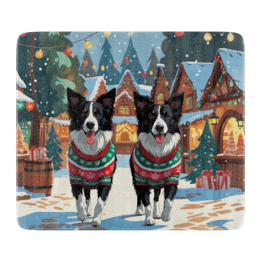 Border Collie Dogs Christmas Snow Holiday Snijplank (Voorkant)