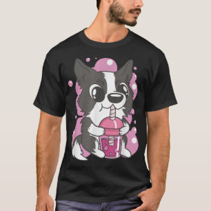 Border Collie Drink Boba Tea Tapioca Balls Bubb T-shirt
