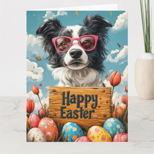 Border Collie Easter Eggs Kaart (Voorkant)