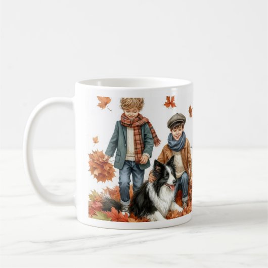 Border Collie en Kinder herfst Koffiemok (Links)