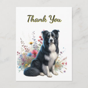 Border Collie en Wilde Bloemen Dankkaart Briefkaart