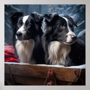 Border Collie enneigé Luge Noël décoration