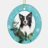 Border Collie Evergreen Blue Snowflake Keramisch Ornament (Links)