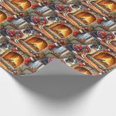 Border Collie Fireplace with Christmas Lights Cadeaupapier (Hoek)