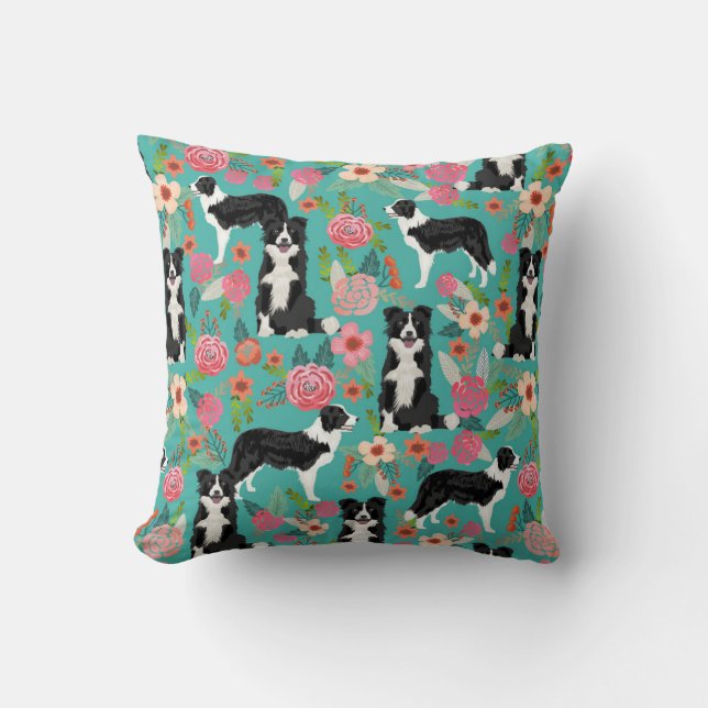 Border Collie Floral Dog Pillow Kussen (Voorkant)
