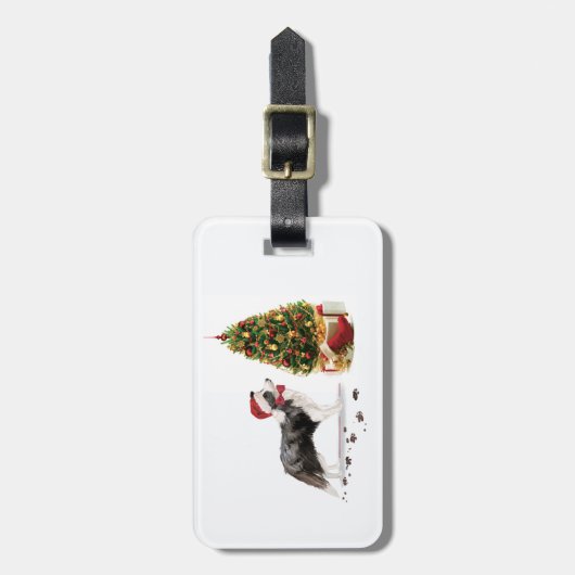 Border Collie Funny kersthond met boom Bagagelabel (Voorkant verticaal)