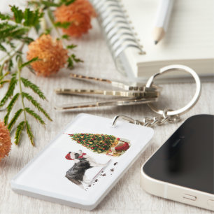 Border Collie Funny kersthond met boom Sleutelhanger