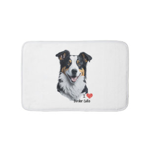 Border Collie gezicht (met I Love tekst) Badmat