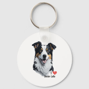 Border Collie gezicht (met I Love tekst) Sleutelhanger