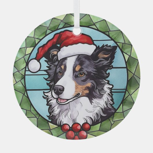 Border Collie Glas in lood Kerst Glas Ornament (Voorkant)