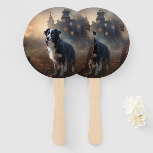 Border Collie Halloween eng Handwaaier (Voorkant en achterkant)