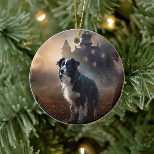 Border Collie Halloween eng Keramisch Ornament (Boom)