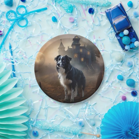 Border Collie Halloween eng Papieren Bordje (Feest)