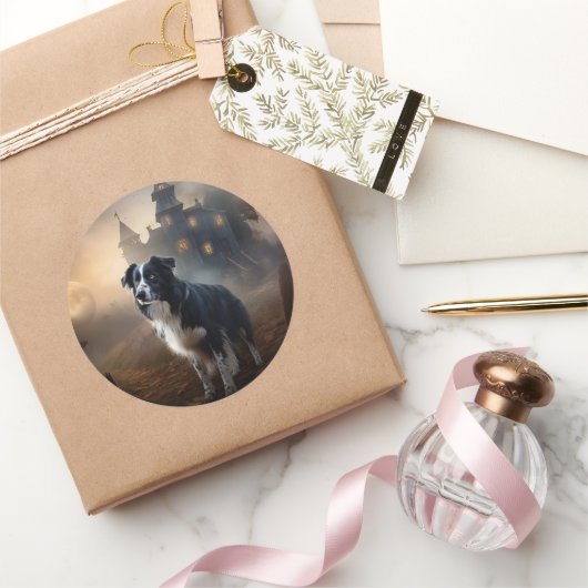 Border Collie Halloween eng Ronde Sticker (Geschenken)