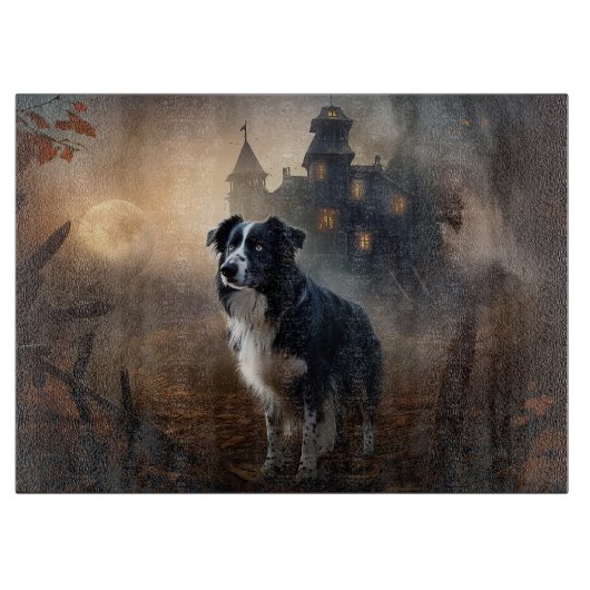 Border Collie Halloween eng Snijplank (Voorkant)